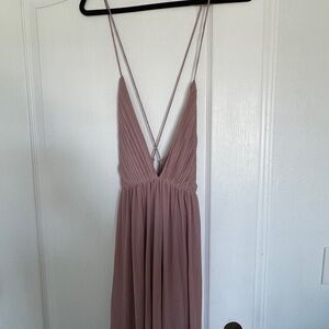 Mauve Pink Deep V-Neck Pleated Dress – Size M